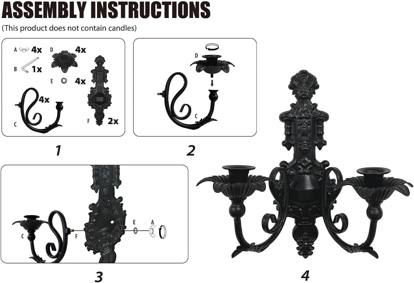 Set of 2 Metal Gothic Candle Sconces