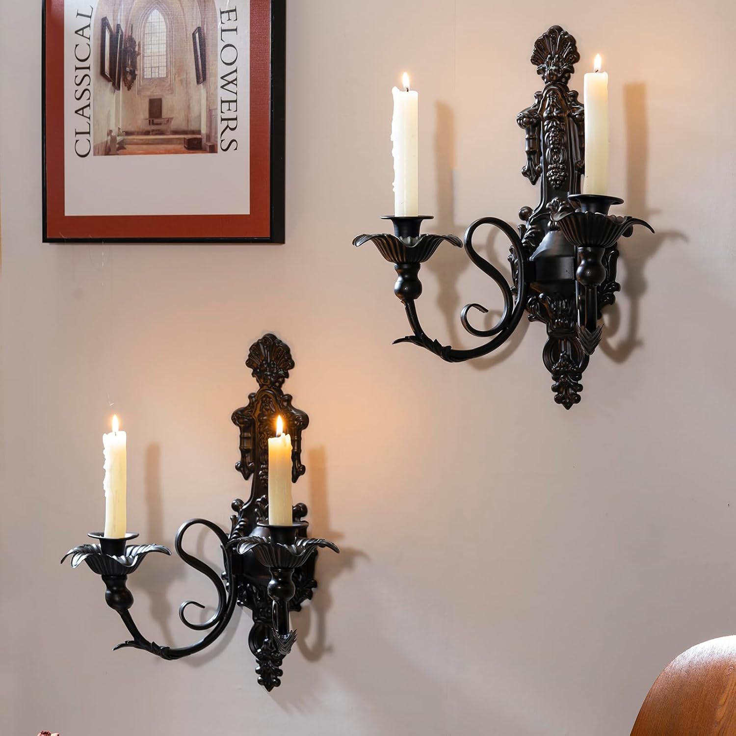 Set of 2 Metal Gothic Candle Sconces